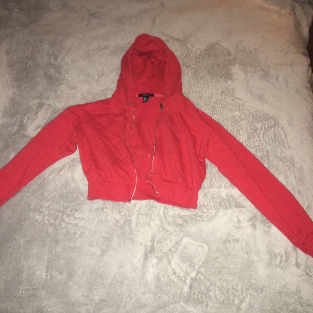 H&M Red Cropped Hoodie, Size Small